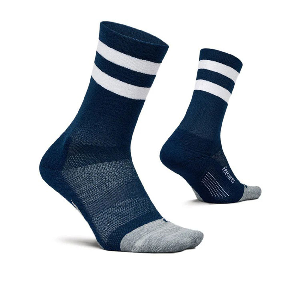 Feetures - ELITE LIGHT CUSHION MINI CREW-Navy High Top Stripe 【4400040160251】