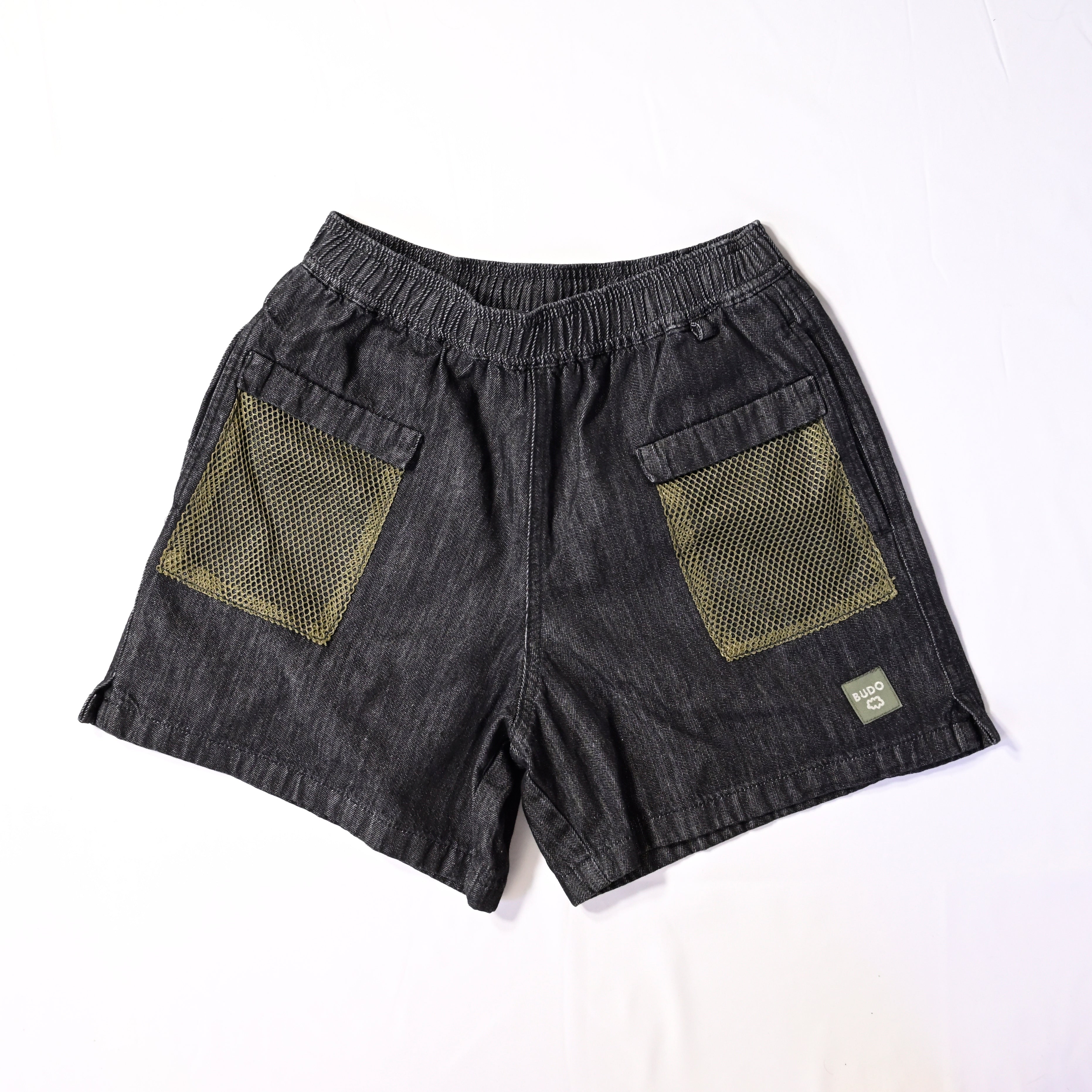 B24FP223dew BUDO MINIMUM DENIM MESH SHORTS BLACK