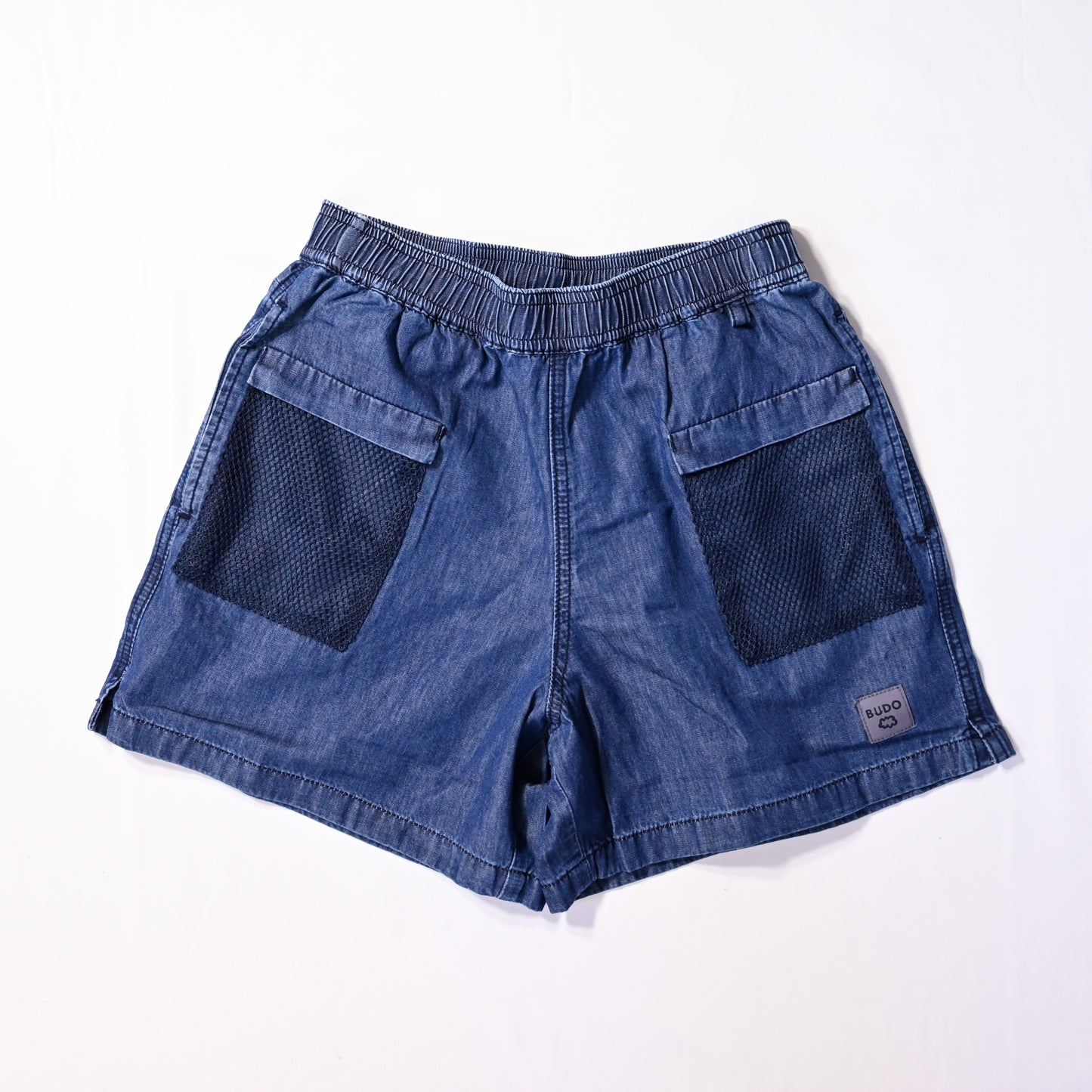 B24FP223dew BUDO MINIMUM DENIM MESH SHORTS INDIGO