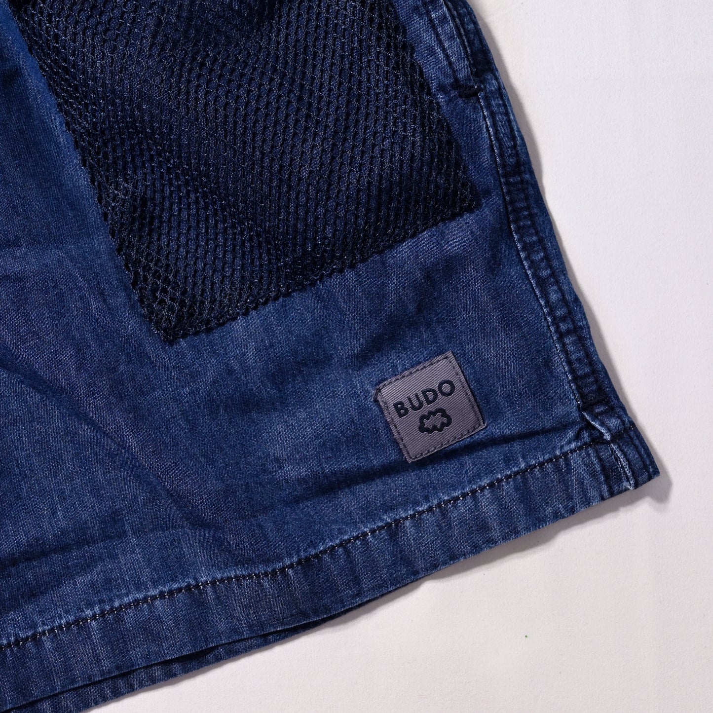 B24FP223dew BUDO MINIMUM DENIM MESH SHORTS INDIGO