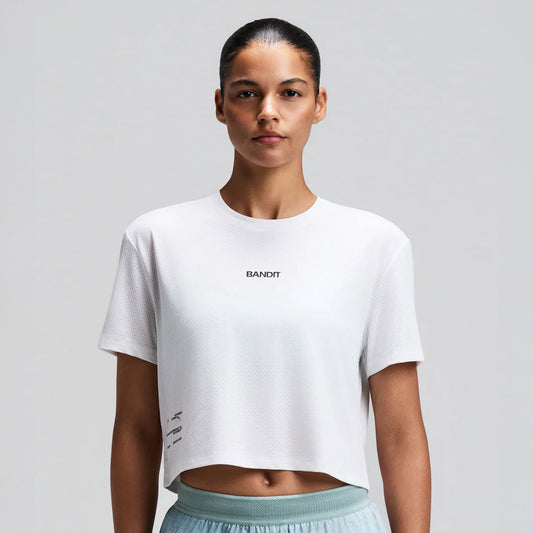 Bandit Running - Micro Mesh Mesh Women’s Cropped Tee White【WTCSP012SM26WW】